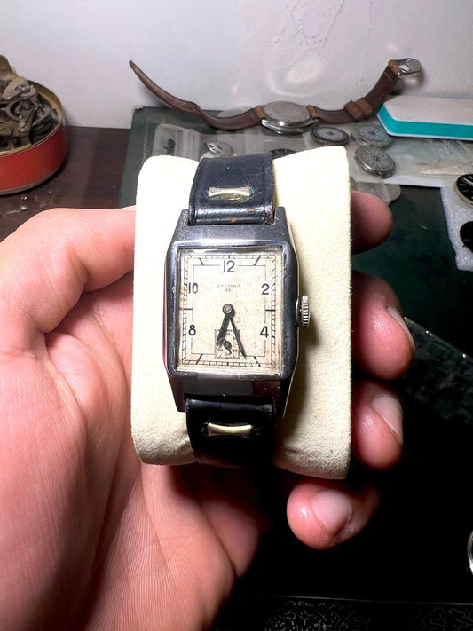 Vintage Ancora 15 Art Deco Watch – 1930s Tonneau Manual-Wind Swiss Watch with Sub-Seconds